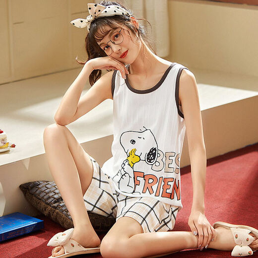 Zimu Yaju Summer Pajamas Women's Summer 2022 new pure cotton sleeveless vest suspender large size home clothing set summer vest women WJ9856 XXL code [125-140Jin [Jin equals 0.5 kg]]