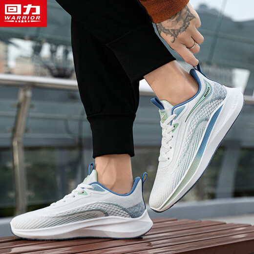 Warrior sports shoes for men, comfortable and lightweight running shoes, breathable fly-knit men's shoes G497C white/green 43