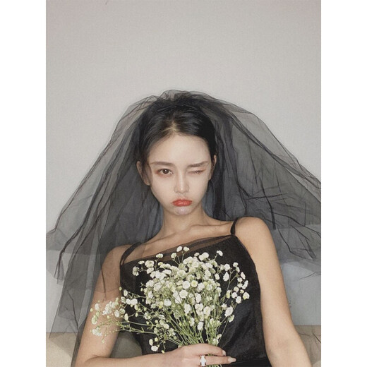 Renshanxiang black veil, cool style wedding dress, internet celebrity photo props, cool style creative atmosphere veil, black double layer, with hair comb