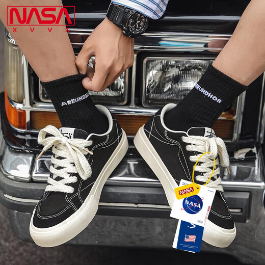 NASA XVVX官方联名情侣帆布鞋男女同款百搭韩版学生低帮板鞋平底休闲潮鞋子 黑色 42 男