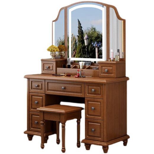 Shifuju-Schminktisch Leicht Luxus High-End American Massive Holz Schminktisch Massives Holz Schminktisch Schlafzimmer European American Light Luxus Licht Luxus mit leichten 9930# mit leichten Buchenfarbe
