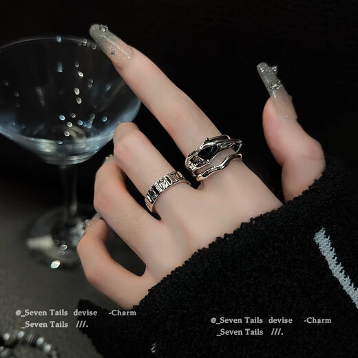 Qiuyu geometric cold style ins ring women's niche design fashionable personality high-end temperament open ring index finger decoration A+B two-piece ring set exquisite gift box