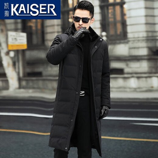 Caeser (Kaiser) Mink Coat Herren 2025 Winter New Down Park Überwindung von Männern, die lange verdickte Windbreaker-Fell integriertes Pelz-Herren-Schwarz-Mantel-Länge 108 xl (175) (geeignet für 120-135 Jin [Jin gleich 0,5 kg]))