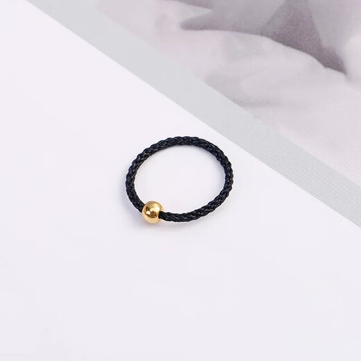 DR-FLVVS 18K gold small gold bean ring 999 gold gold transfer beads for male and female couples braided red rope shake 0.03g gold beads + black rope