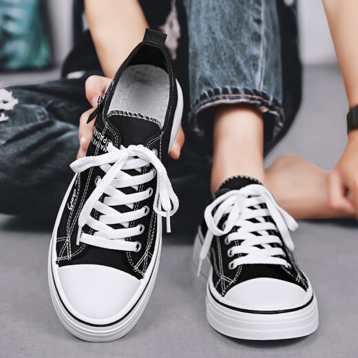 Changxiang huili masculin's chaussures 2025 Summer Sumy Polydoule Low-top Chaussais toile Chaussures pour hommes Sneakers décontractés de style coréen Chaussures Black Men's Black 42