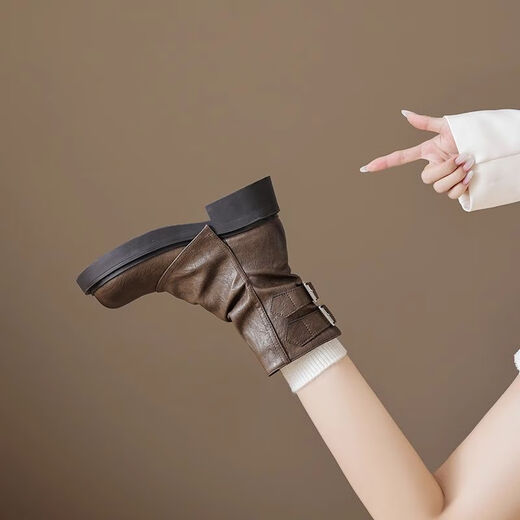 Botas Guiqi Meilard Martin para mujeres Botas de estilo británico Botas cortas Otoño e Invierno Martin Martin Boots Pantalones Midube Boots Short Brown Estilo actualizado-36 36