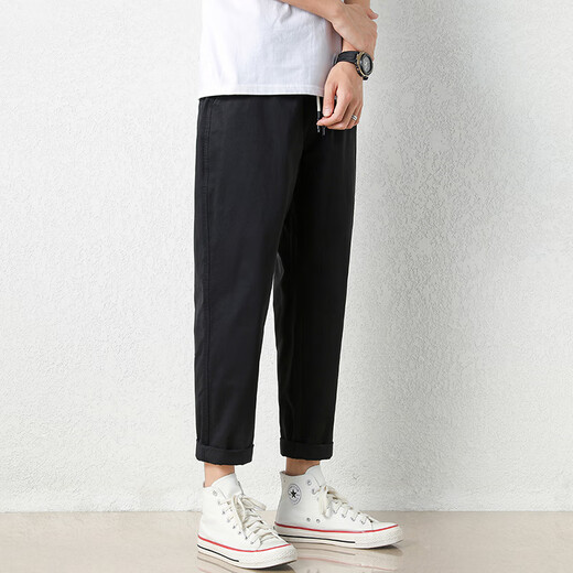 Jewish casual pants for men in summer new loose ice silk straight sport nine-point pants for men conical Korean style trendy trousers 9904 black 2XL