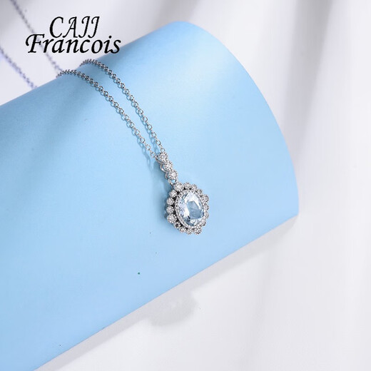 CAJJ Francois 1 carat aquamarine necklace for women Princess Diana pendant 925 silver inlaid with zircon natural colored gemstone jewelry gem aquamarine necklace