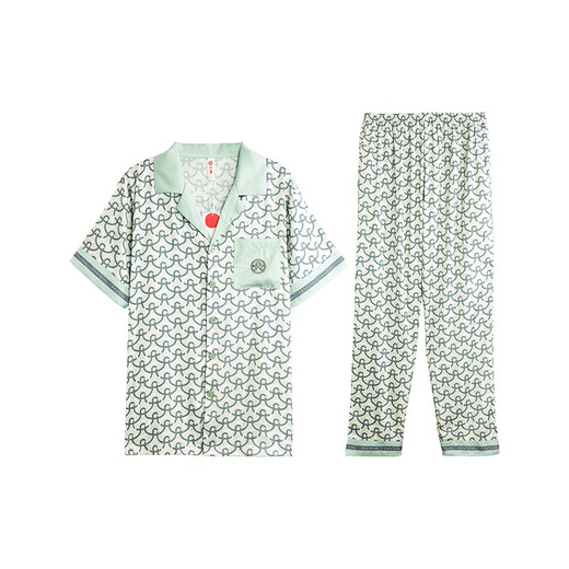 Fenton Pajamas Men's Fan Chengcheng's Same Style Star's Same Style Spring 5A Antibacterial Ice Silk Cool Cardigan Homewear Set Light Green-Men's 2XL