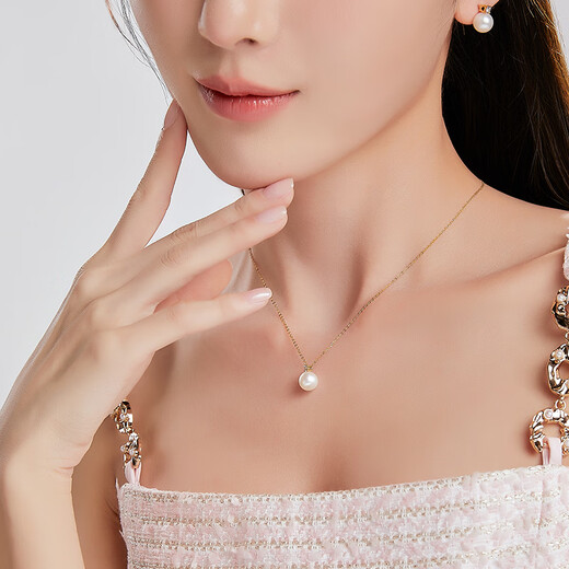 Luxury Pearl_Yuehui 18K gold akoya seawater pearl pendant Queen Princess necklace Princess Diana diamond clavicle chain akoya 7.5-8.0MM K gold chain