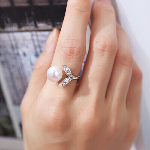 Demi 9-9.5mmS925 silver seedless freshwater pearl ring open ring as a birthday gift for girlfriend