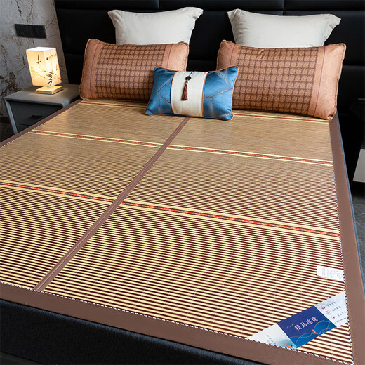 Yalu summer mat three-piece set of double-sided carbonized bamboo mat single dormitory washing ice silk mat household summer mat soft mat Qianqian poetry [double-sided available cool but not ice] 90*185cm [single bamboo mat]