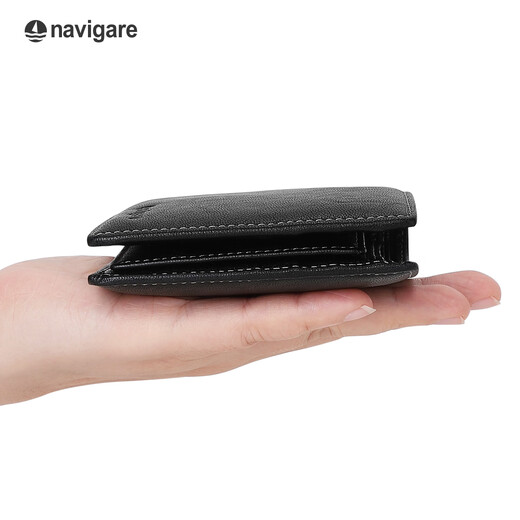 NAVIGARE Italian small sailboat wallet men's genuine leather short casual wallet driver's license card bag birthday gift gift black - no driver's license position first layer cowhide (counter gift box)