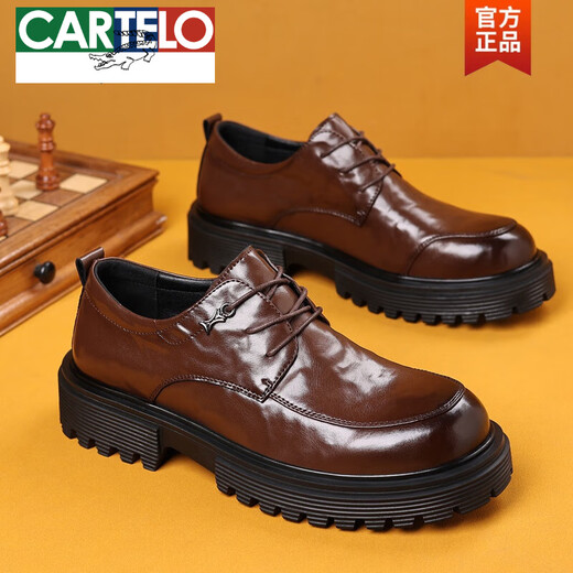 
CARTELO genuine leather shoes men's casual low-top Martin boots men's business formal wear thick sole winter plus fleece new big-headed men's shoes 9901 black four-season model 38