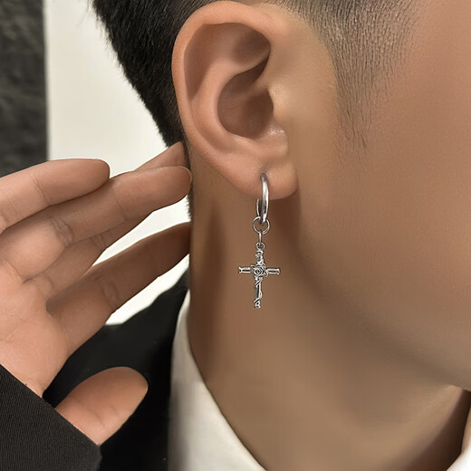 BJYL trendy men's ear clip niche ear studs trendy boys cross without pierced earrings handsome single earrings earrings for men single ear studs with pierced ears