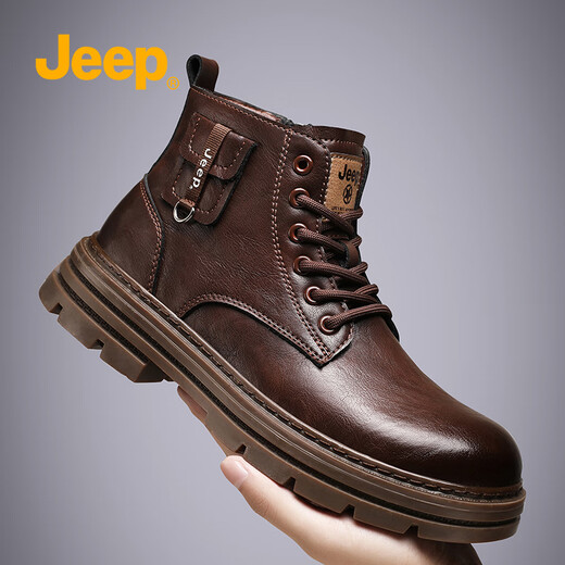 Jeep Martin Boots Herren Winter 2024 Neues echtes Leder atmungsaktivem dick-solchen Arbeitsschuhen Vielseitige Mode High-Top-Männerschuhe trendy braun [Modestil] 40