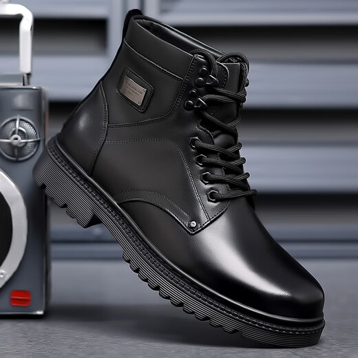 特战队防寒靴3513巡洋舰勾男棉鞋真牛皮男靴羊毛高帮特种官兵作战靴冬季毛皮鞋男东北防寒鞋棉鞋 3519黑色单鞋款 40