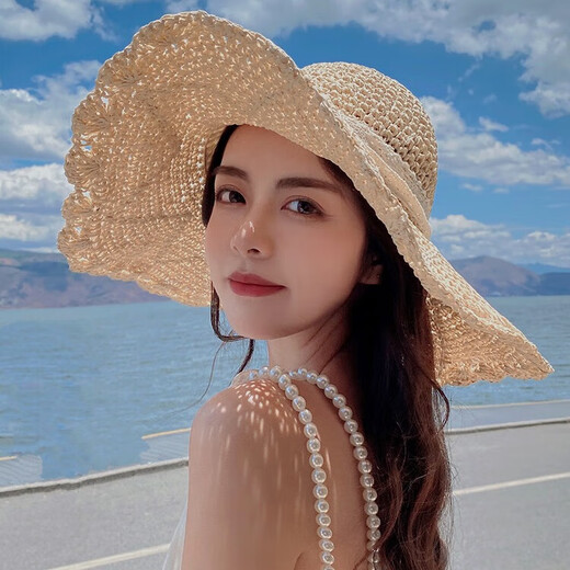 微光里 蕾丝渔夫帽女夏季海边沙滩法式草帽遮阳凉帽太阳帽子大帽檐夏季 蕾丝渔夫帽【米色】 均码