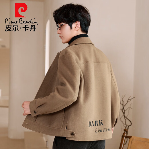 Pierre Cardin Men's Wool Jacket 2025 New Spring and Autumn Double-sided Wool Short Coat High-End Casual Woolen Jacket Camel L 115-135Jin Jin is equal to 0.5 kg