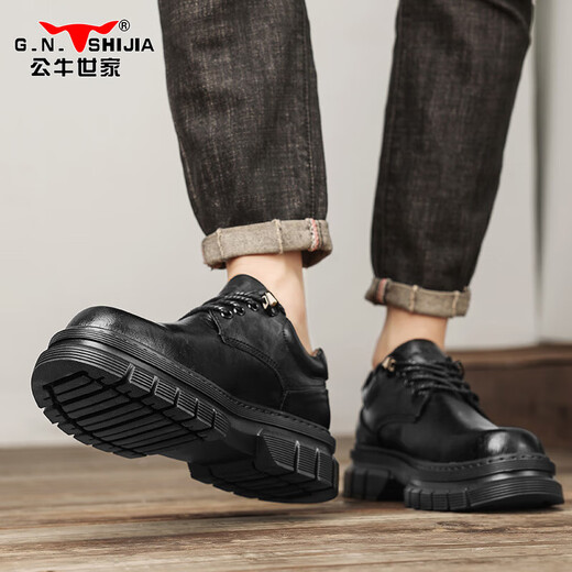 Bull Family Men's Shoes 2025 Autumn and Winter New British Business Casual Leather Shoes Thick-Soled Large-Toe Work Shoes Men's Martin Boots