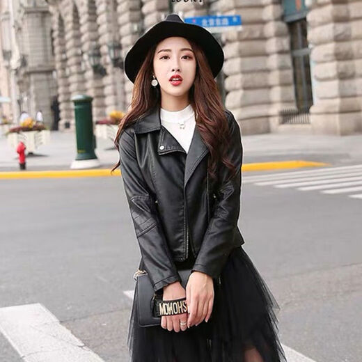Yomei plus velvet thickened new pu small leather jacket for women for women 2021 spring and autumn clothing Korean version slim fit motorcycle leather aunt black L