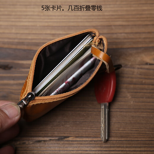 JLFGPJ Retro Leder Mini -Münzbrieftasche für Männer und Frauen Feste Farbe Kuhlattenen Reißverschleiß kleiner Kartenbeutel Schlüsselbeutel Einfacher Münzbeutel Brown gelb