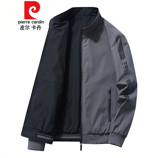 皮尔卡丹（pierre cardin）中年男士外套45岁50春装上衣2023新款春秋季休闲双面穿夹克男 双面穿灰色春秋薄款9866 3XL=160斤左右