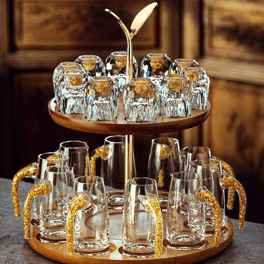 Diamond gold foil gold mountain white cup set creative household crystal glass divider small cup strong cup diamond gold foil cup 15ml six pieces