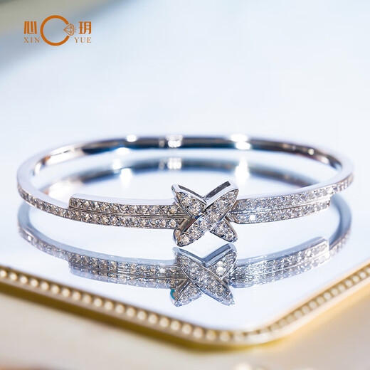 Fat Donglai same style platinum bracelet for women full of diamonds, moissanite double cross bracelet, simulated diamond versatile bracelet, platinum