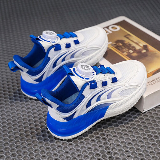 Hongxing Sport Sport Shoes Botón giratorio Spring y Autumn Nuevos zapatos pequeños White Mesh Media transpirable Medio grande Carrete para niños LS9903 Blanco 33