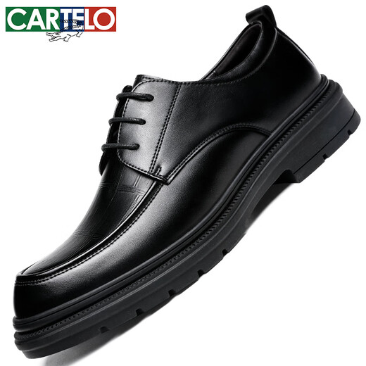 CARTELO men's leather shoes cowhide business casual leather shoes men's British thick-soled men's wedding shoes work shoes 9788 black 39