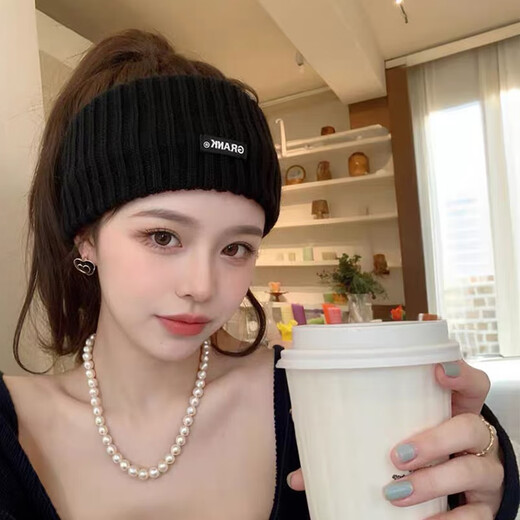 Yinyu Knitted Headband Sports Headband Winter Headband Headgear for Women Going Out Women's Autumn and Winter Forehead Warming Wool Headband 2-piece Set Black + Coffee