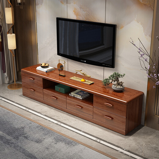 Nanyi TV-Schrank Goldene Walnuss Massivholz-TV-Schrank Couchtisch Kombination moderne Wohnzimmermöbel im chinesischen Stil 2,0 m Sechs-Pull-Fernsehschrank Walnuss Walnuss