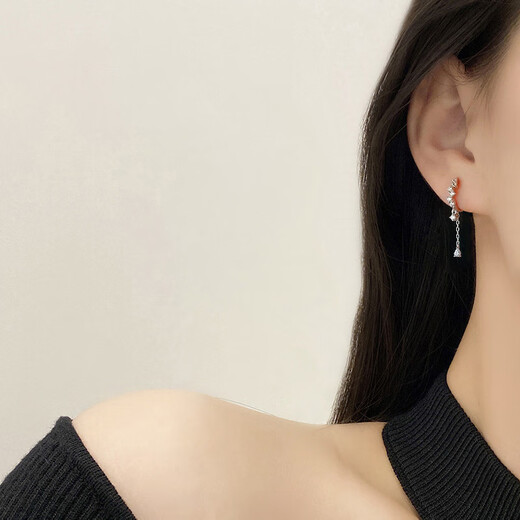 Lipan s999 sterling silver sparkling diamond drop earrings for women new earrings tassel earrings cold trend earrings Christmas gift 999 sterling silver earrings exquisite gift box + pair