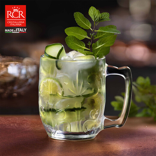 RCR Italian imported crystal glass engraved mug with handle water cup milk cup tea cup juice cup mug/single TATTOO series 430ml