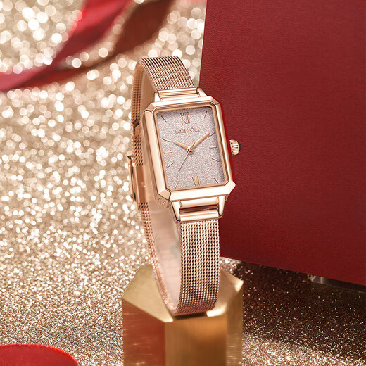 Burberry girls' birthday gift for women, niche high-end and exquisite gift for girlfriend, wife and best friend, heart-warming and practical, New Year's Day, champagne gold mesh belt (necklace + bracelet + gift box)