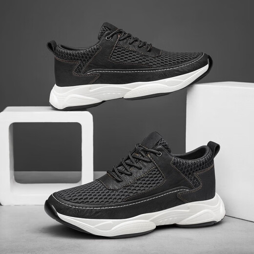 Roma Clay spring and summer invisible inner height increasing shoes for men and women 8CM6 cm mesh casual shoes men's youth sports shoes black (height increased by 6-8cm) 40