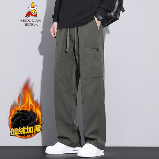 Vogelscheuche amerikanische trendige Arbeitshose für Männer im Herbst und Winter Neue losen Plüschsportarten Straight Casualhose Militärgrün Z9856 m