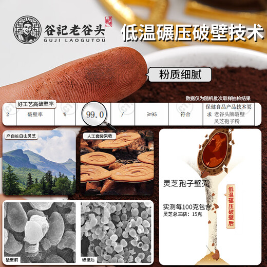 老谷头破壁灵芝孢子粉长白山灵芝粉2g*90包探病礼品名贵滋补礼物 经济二盒装【6个月量】