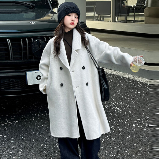 FIXXA Girls' Jacket Autumn and Winter 2025 New Children's Padded Thickened Woolen Coat Big Children's Mid-Length Winter Top Beige 150 cm