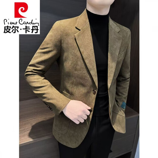 Pierre Cardin Deerskin Suit Jacket Men's 2024 New Spring and Autumn Business-Sense Fashion Casual Suit Jacket Men Brown 2XL