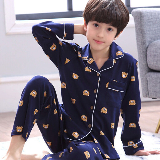 Ran Yilan Fat Boy Pajamas Medium-Grand Children's Years Eve Trousers Autumn and Winter Cotton Long Sleeve Cartoon Boy Set 11165# Yellow Dog One Size 10 Size 100CM Height