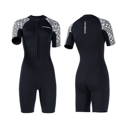 DIVE&SAIL3MM one-piece wetsuit for men and women, short-sleeved, long-sleeved, cold-proof, thickened thermal clothing, snorkeling suit, surfing suit, swimsuit, men's black short style L