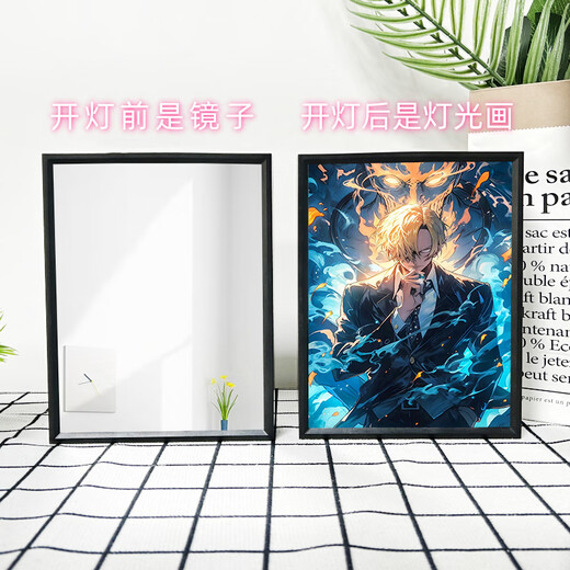 One Piece Mirror Lighting Painting Nami Decoración brillante Pintura de la foto Pintura de la sala de estar Pintura de la sala del cumpleaños Regalo Noche Luz 15781 Sanzhi 3 Modelo de carga del marco blanco del espejo 16.5*21