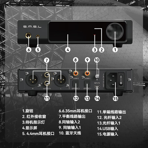 Smsl Shuangmu Sanlin RAW-MDA1 decoder and headphone amplifier all-in-one Bluetooth headphone amplifier dac decoder hifi decoder headphone amplifier dual ES9039Q2M black
