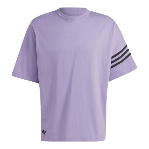 Adidas Clover T-shirt à manches courtes pour hommes 2025 Été Nouvelles vêtements de sport lâche rond coule décontracté à épaule basse supérieure demi-manche coton pur hr3291 violet s