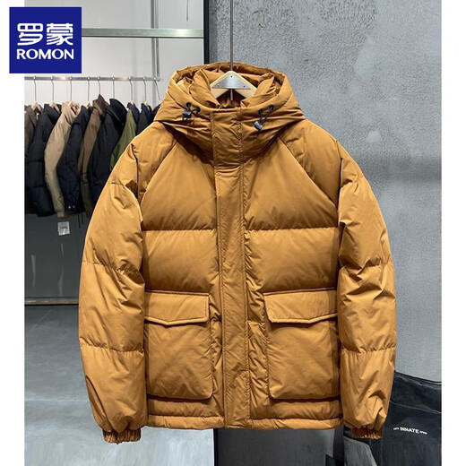 ROMON autumn and winter hooded cotton jacket for men, short, fashionable, loose, casual, solid color, cold-proof, warm and thickened jacket, trendy, black, high quality, XL 135-155Jin Jin is equal to 0.5 kg