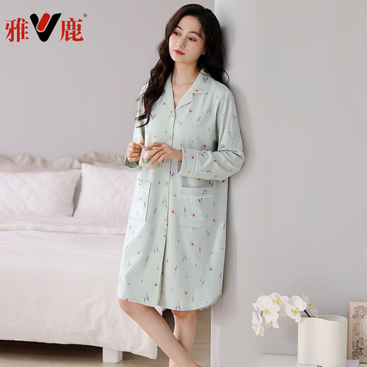 Yalu à manches longues à manches longues pour les femmes en été coton pur avec poitrine de poitrine cardigan simple pyjamas de printemps et d'automne vêtements de maison 2694 m (150-160 cm / 80-100jin [Jin est égal à 0,5 kg]))