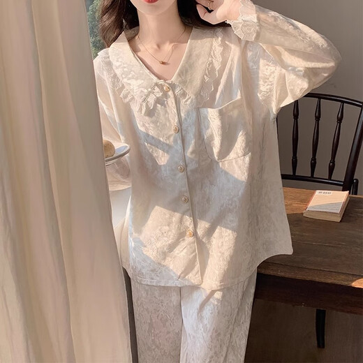 Yu Zhaolin Golden Velvet Pajamas Autumn and Winter New Fairy White Princess Style Lace Small Fresh Suit Student Home Clothes Suit