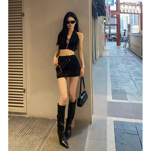 瑜品佳高跟鞋秋冬女细跟堆堆靴子尖头长筒靴辣妹长靴不过膝高筒靴9CM 37 (235mm)